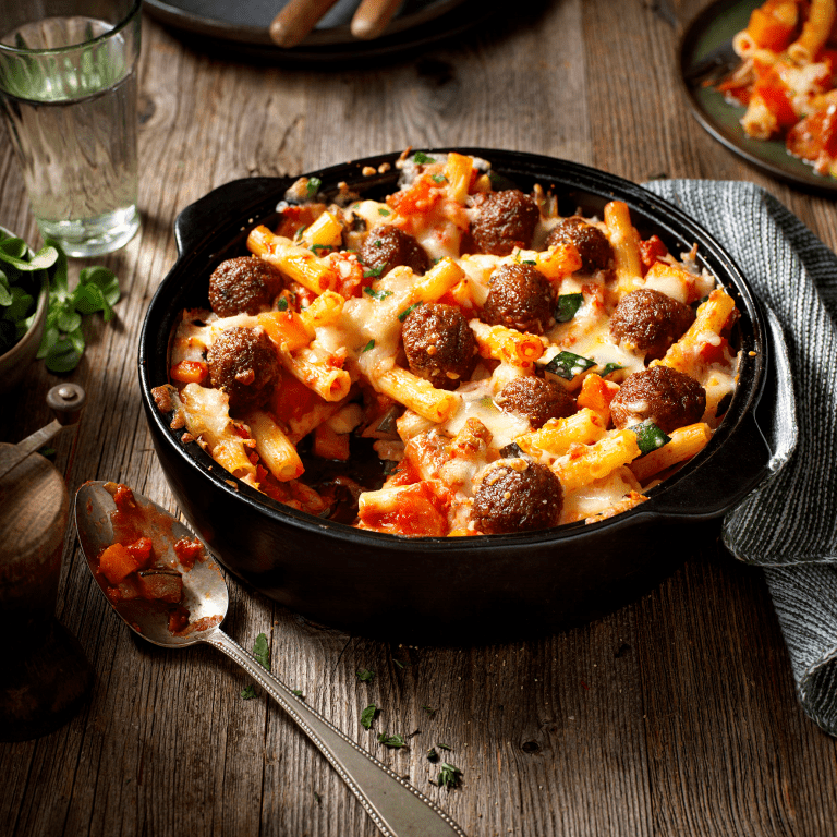 Gratinated Pasta with Pumpkin and Vegan Balls Gratinated pasta with pumpkin and veggie balls