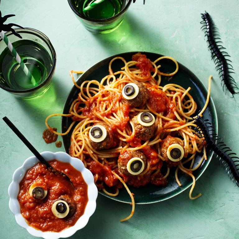 Halloween Spaghetti with Eyeballs and Bloody Sauce Halloween Spaghetti with Eyeballs and Bloody Sauce